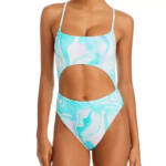 AQUA Swim Swirl Print Cutout One Piece Swimsuit Women's S Turquoise Multicolor
