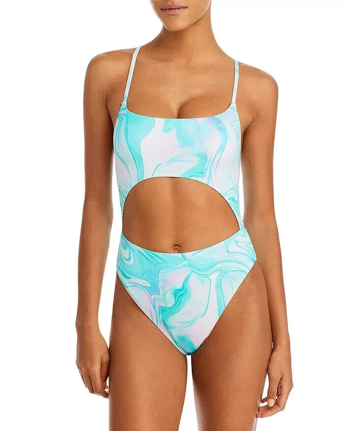 AQUA Swim Swirl Print Cutout One Piece Swimsuit Women's S Turquoise Multicolor
