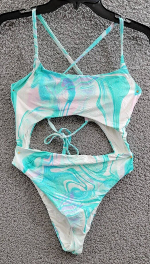 AQUA Swim Swirl Print Cutout One Piece Swimsuit Women's S Turquoise Multicolor