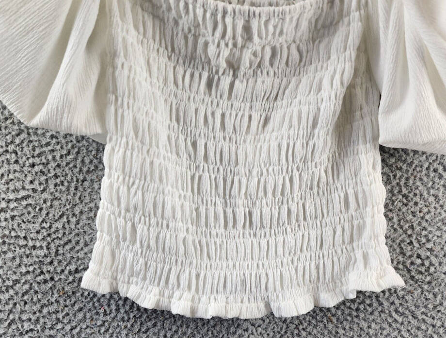 Line & Dot Smocked Off The Shoulder Pullover Top Women's XS Ivory Ruffle Hem