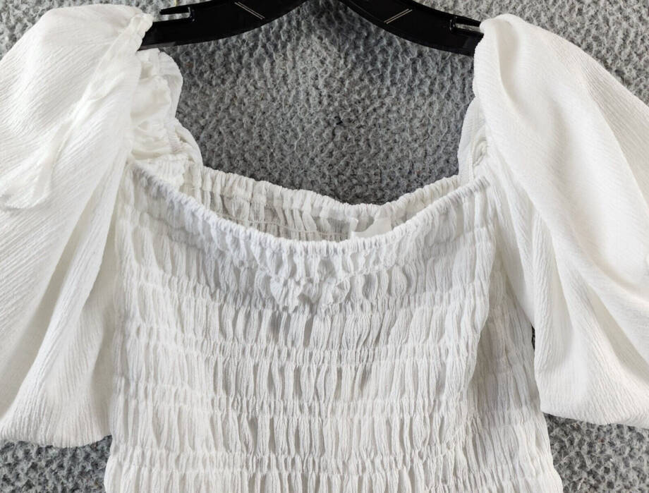 Line & Dot Smocked Off The Shoulder Pullover Top Women's XS Ivory Ruffle Hem