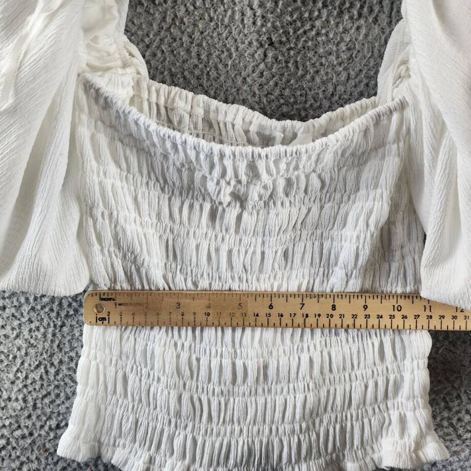 Line & Dot Smocked Off The Shoulder Pullover Top Women's XS Ivory Ruffle Hem