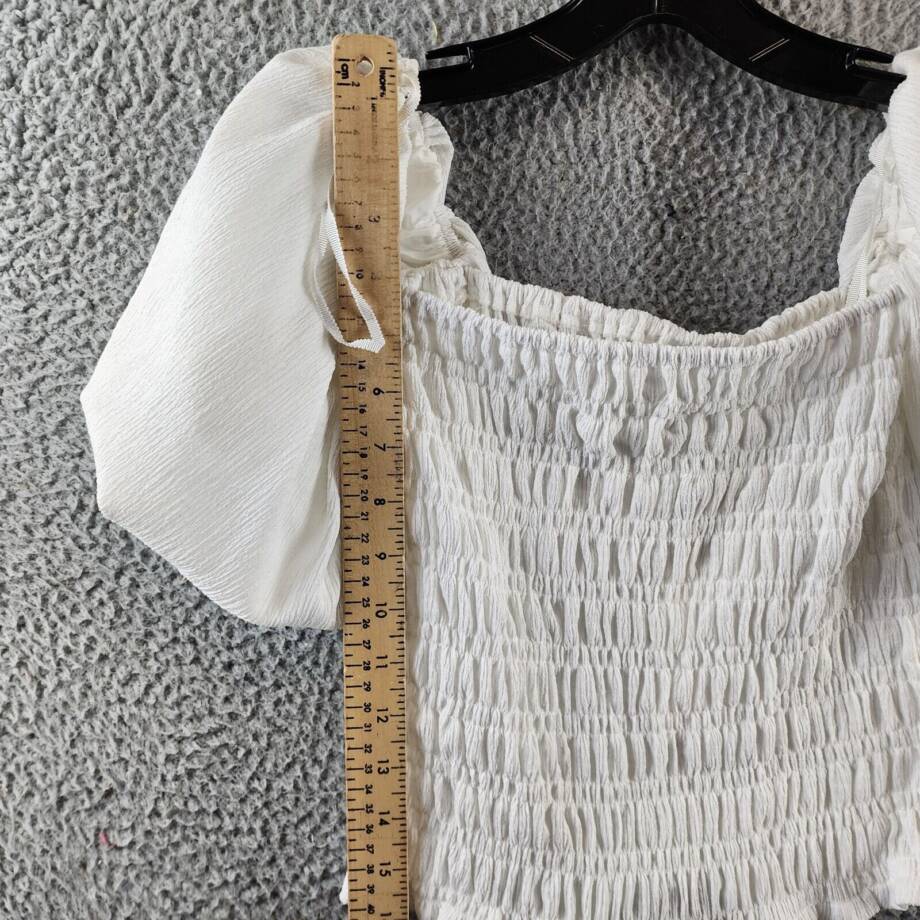 Line & Dot Smocked Off The Shoulder Pullover Top Women's XS Ivory Ruffle Hem