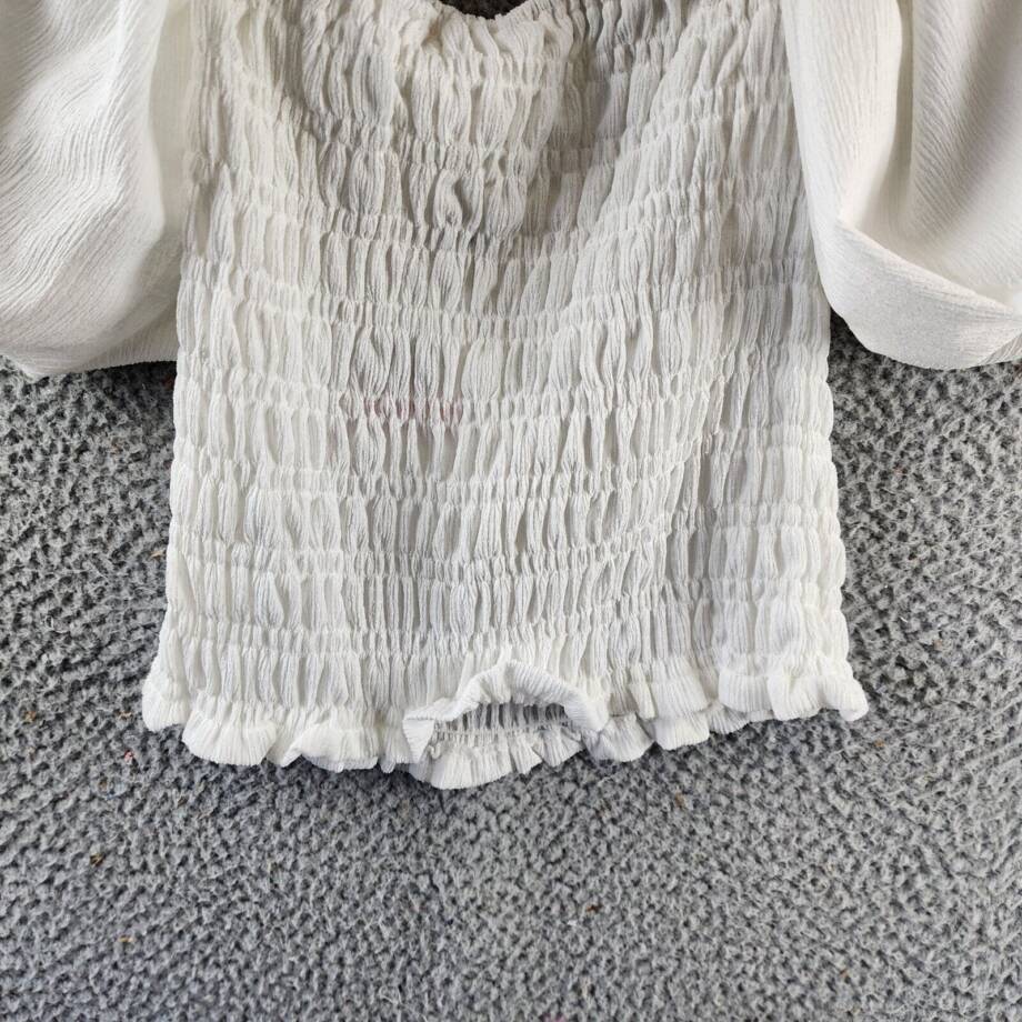 Line & Dot Smocked Off The Shoulder Pullover Top Women's XS Ivory Ruffle Hem
