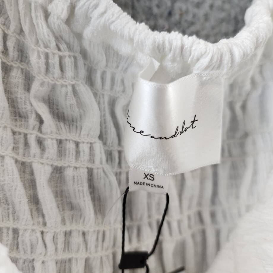 Line & Dot Smocked Off The Shoulder Pullover Top Women's XS Ivory Ruffle Hem
