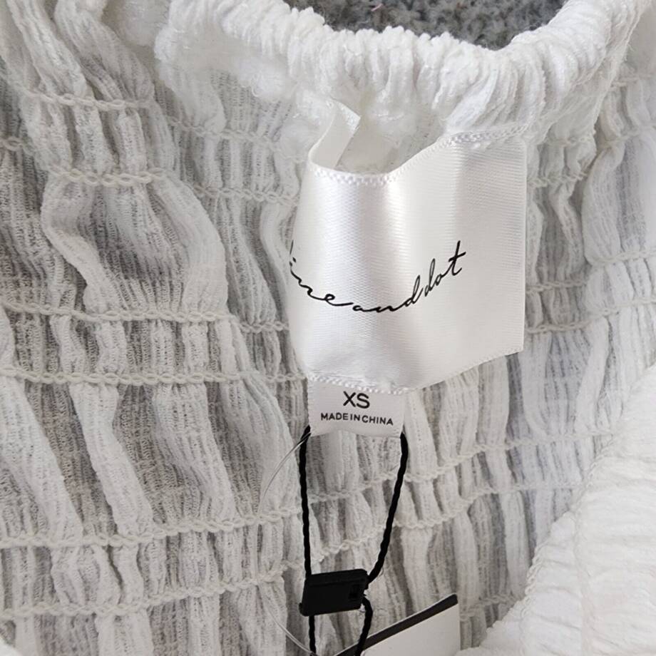 Line & Dot Smocked Off The Shoulder Pullover Top Women's XS Ivory Ruffle Hem