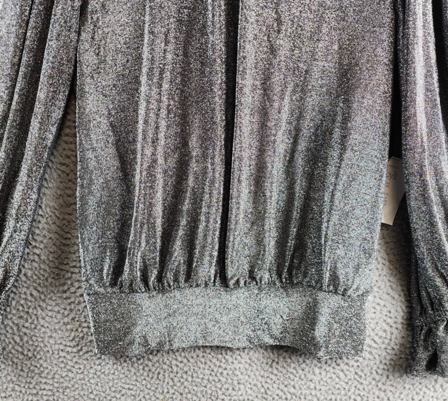 KARL LAGERFELD PARIS Metallic Ruffled-Cuff Top Women's S Silver/Black Pullover