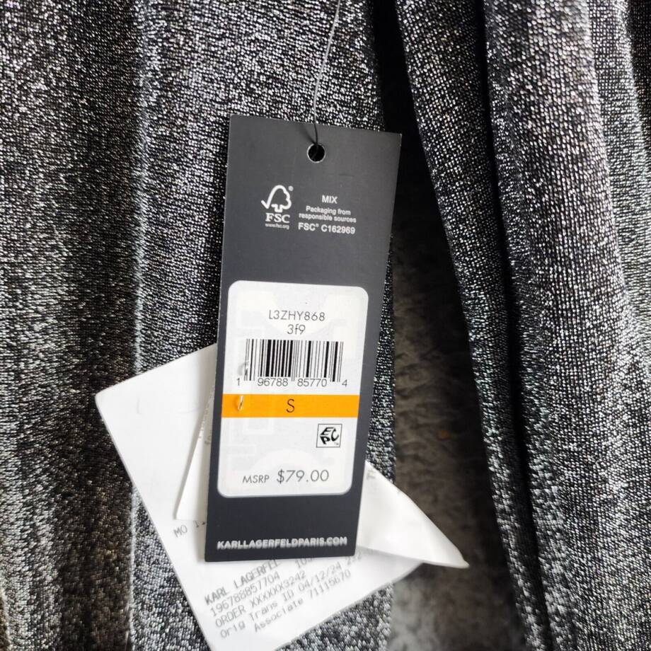 KARL LAGERFELD PARIS Metallic Ruffled-Cuff Top Women's S Silver/Black Pullover