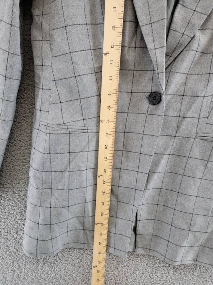 Calvin Klein Check Peak-Lapel Topper Jacket Women's 8 Charcoal/Black Long Sleeve