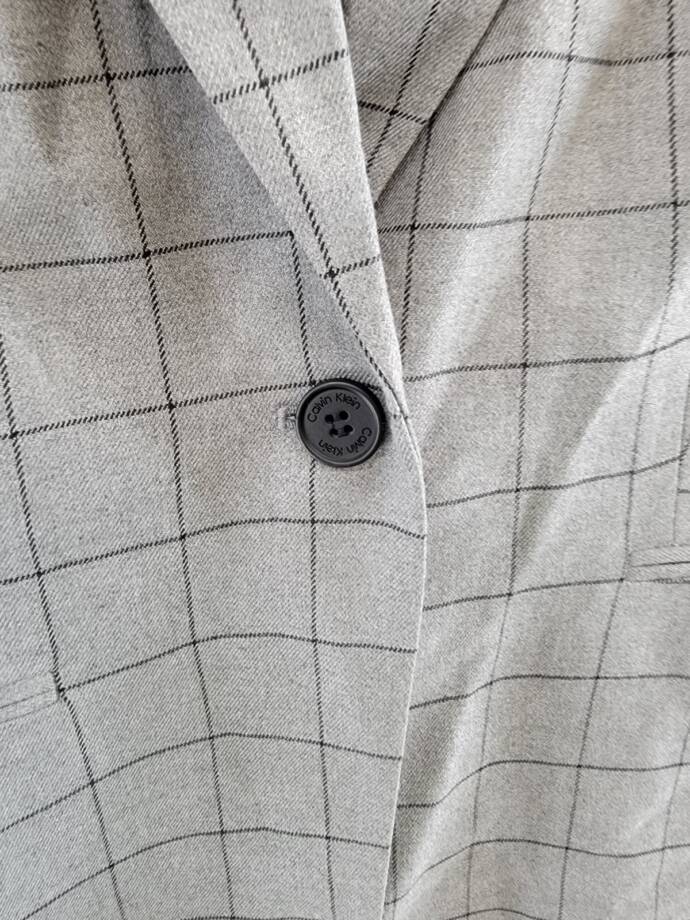 Calvin Klein Check Peak-Lapel Topper Jacket Women's 8 Charcoal/Black Long Sleeve
