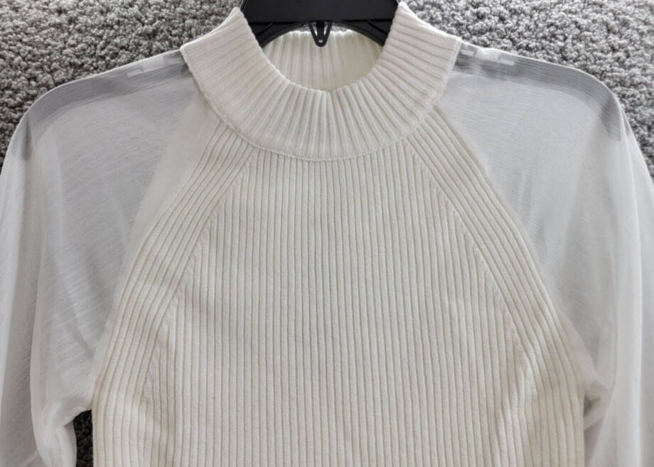 FRENCH CONNECTION Melody Mixed Media Top Women's S Summer White Mock Neck L/S