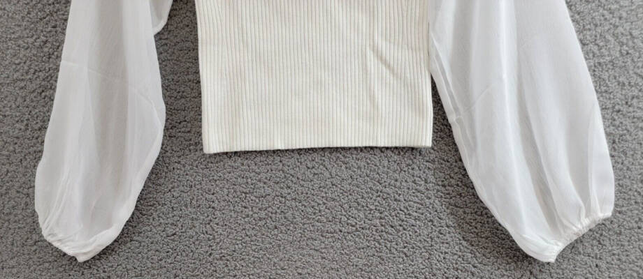 FRENCH CONNECTION Melody Mixed Media Top Women's S Summer White Mock Neck L/S