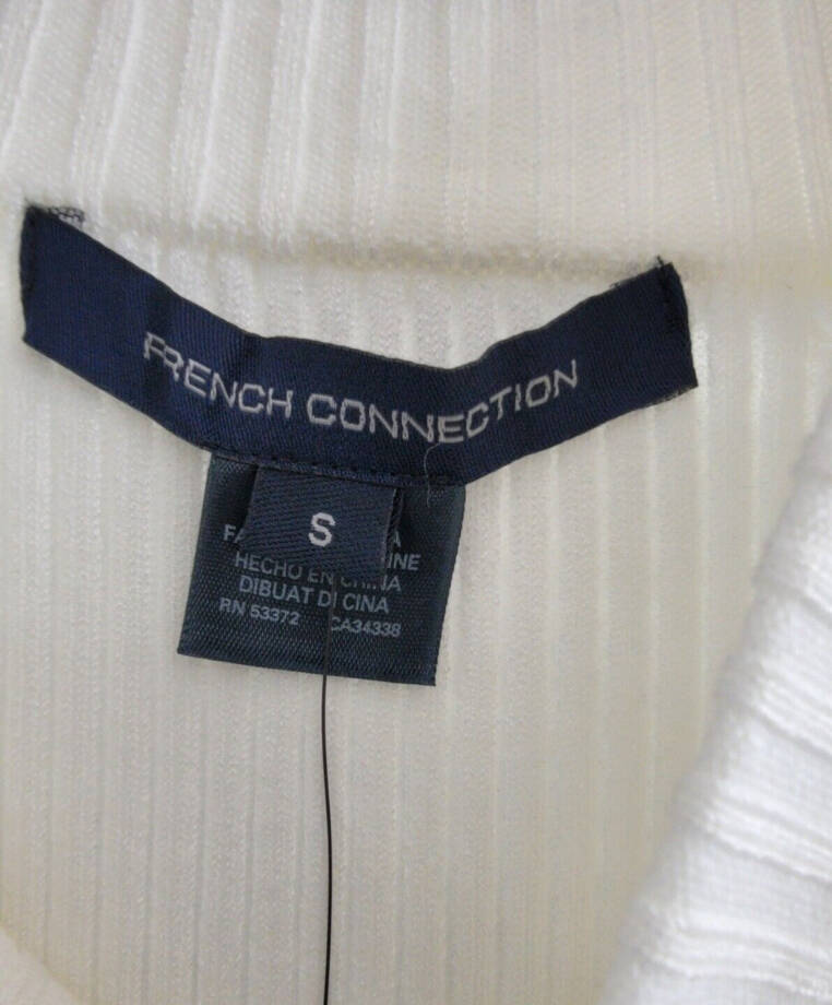 FRENCH CONNECTION Melody Mixed Media Top Women's S Summer White Mock Neck L/S