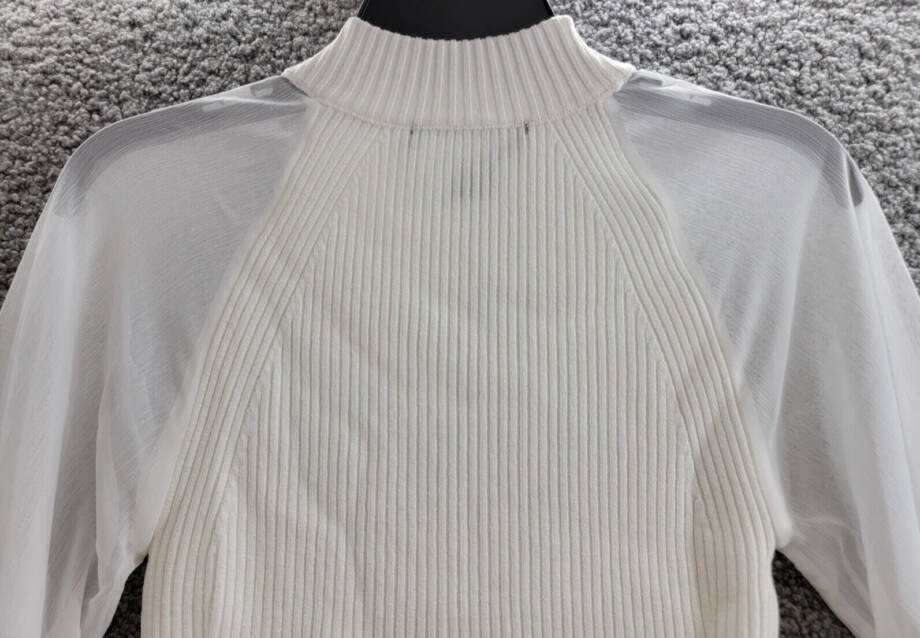 FRENCH CONNECTION Melody Mixed Media Top Women's S Summer White Mock Neck L/S