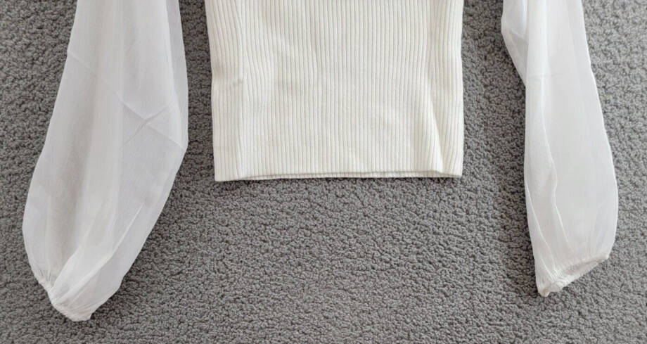 FRENCH CONNECTION Melody Mixed Media Top Women's S Summer White Mock Neck L/S