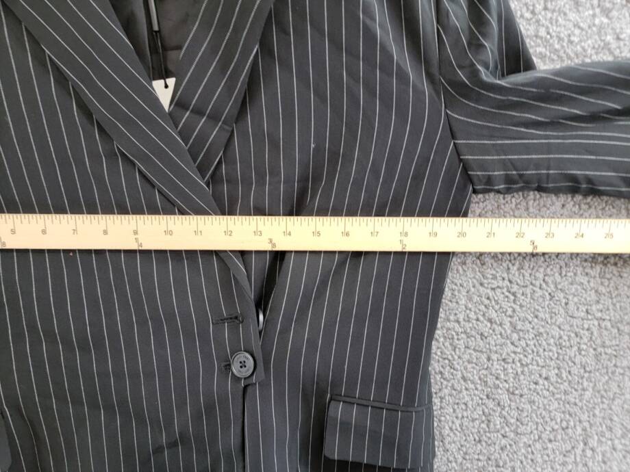 Calvin Klein Pinstripe Belted Jacket Women's 8 Black Flap Pockets Long Sleeve