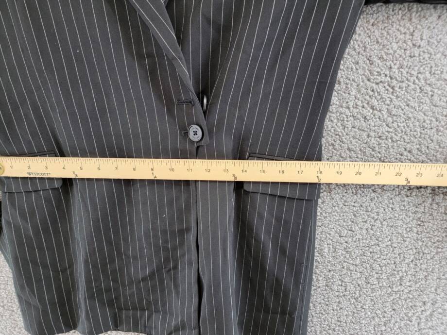 Calvin Klein Pinstripe Belted Jacket Women's 8 Black Flap Pockets Long Sleeve