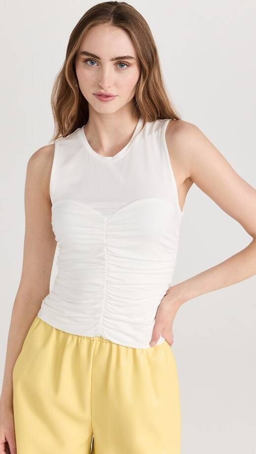 Jonathan Simkhai Kristiana Sleeveless Ruched Tank Top Women's XS White Pullover