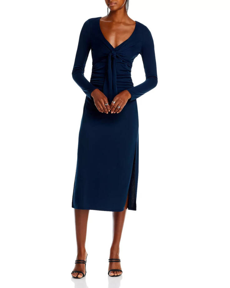 Cinq à Sept Brenna Tie Front Midi Dress Women's 10 Peacock Blue V-Neck Pullover~