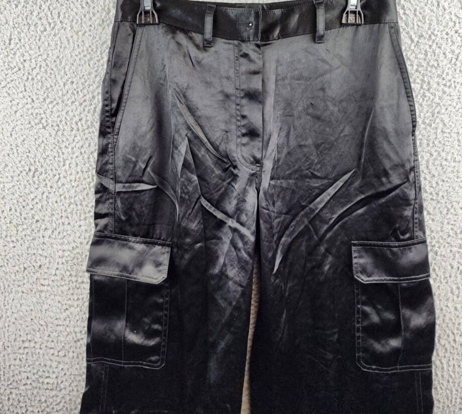 Theory Satin-Finish Wide-Leg Pants Women's 2 Black Solid Button Zip Closure