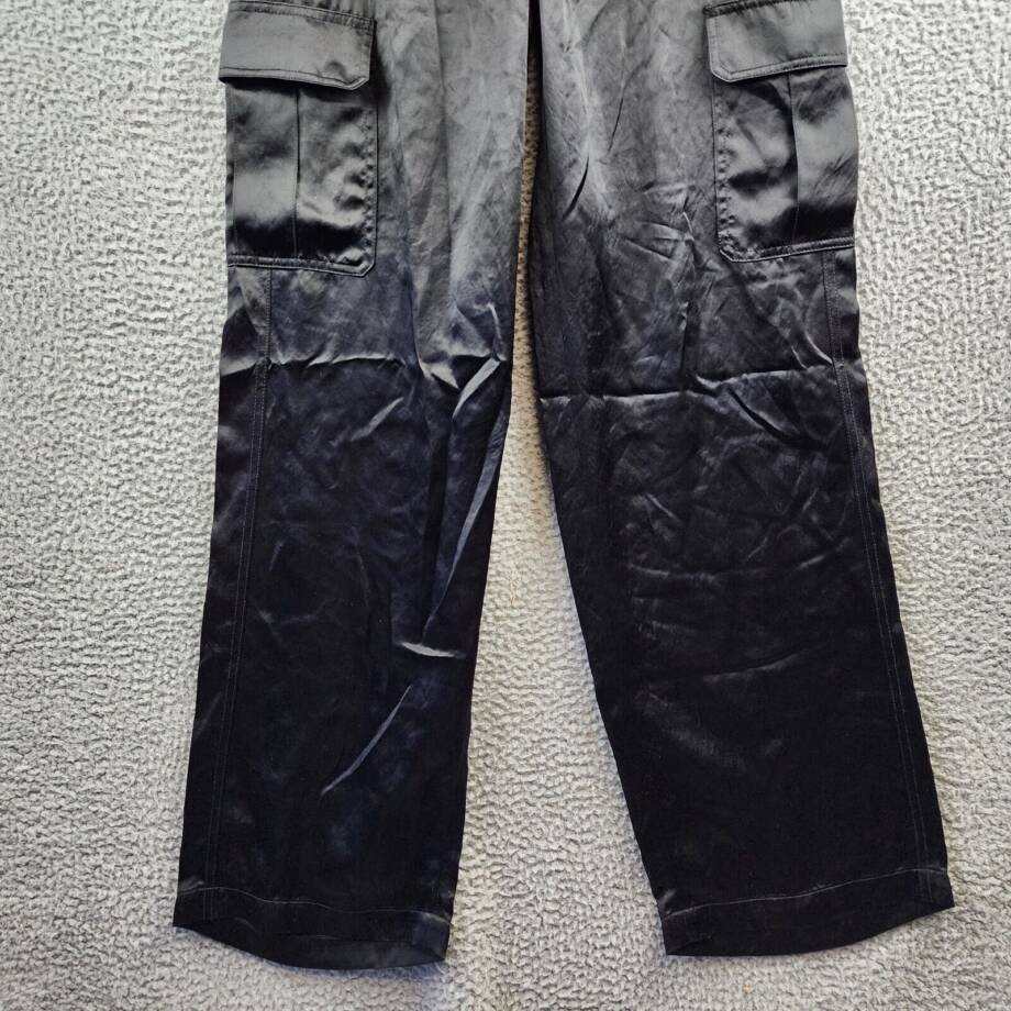 Theory Satin-Finish Wide-Leg Pants Women's 2 Black Solid Button Zip Closure