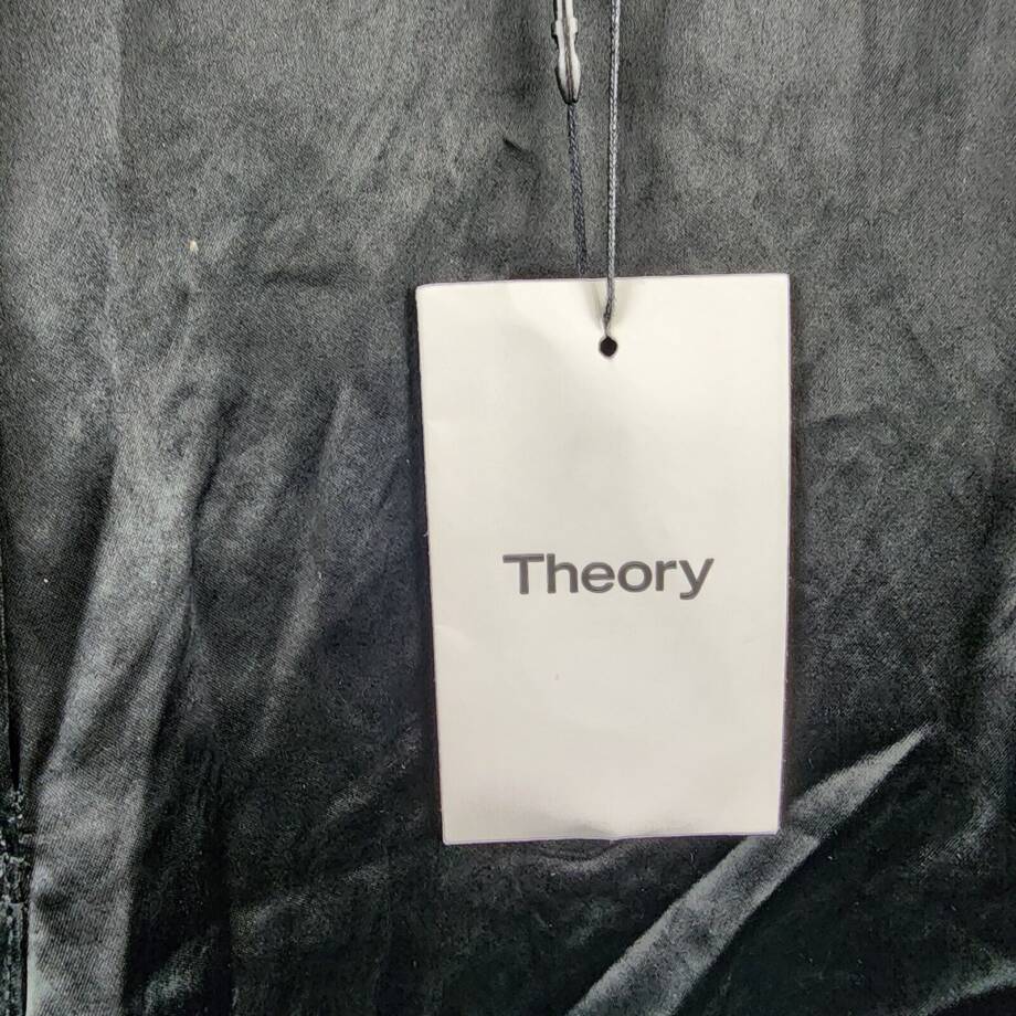 Theory Satin-Finish Wide-Leg Pants Women's 2 Black Solid Button Zip Closure