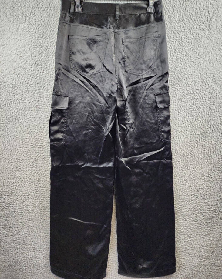 Theory Satin-Finish Wide-Leg Pants Women's 2 Black Solid Button Zip Closure