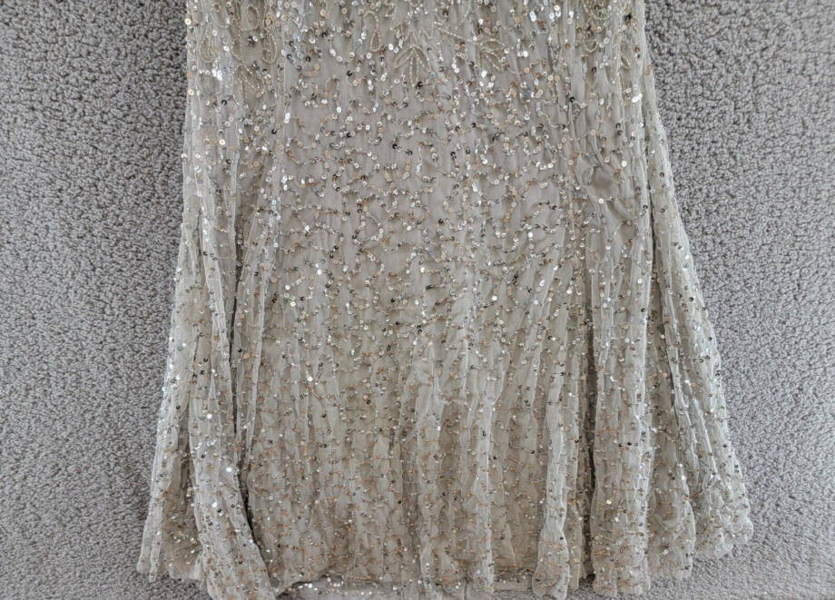 QUIZ Beaded Fishtail Maxi Dress Women's 10 Silver V-Neck Sleeveless Back Zip