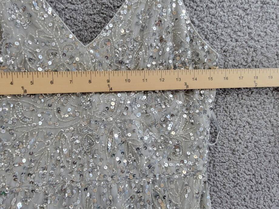 QUIZ Beaded Fishtail Maxi Dress Women's 10 Silver V-Neck Sleeveless Back Zip