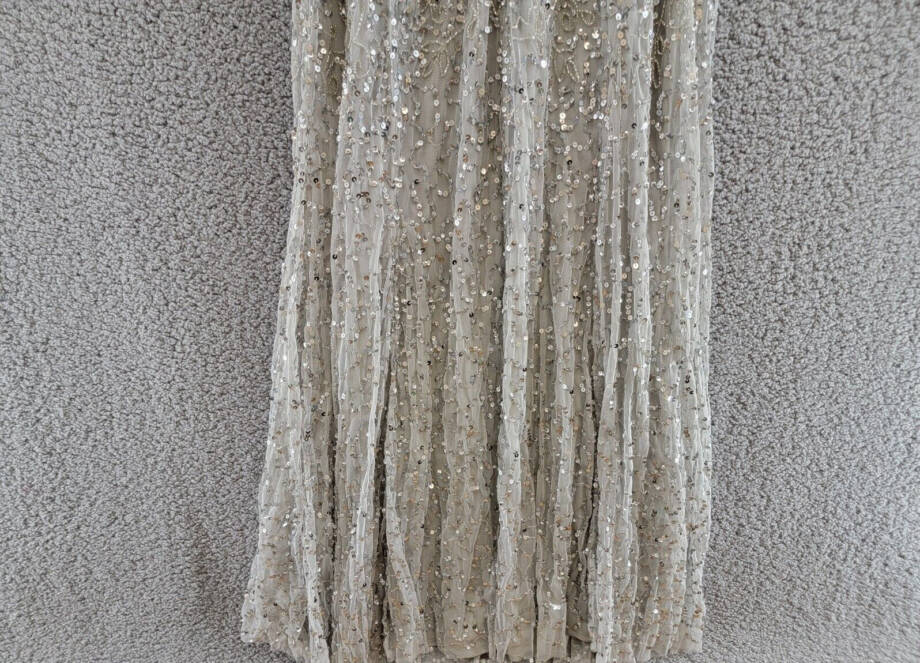 QUIZ Beaded Fishtail Maxi Dress Women's 10 Silver V-Neck Sleeveless Back Zip