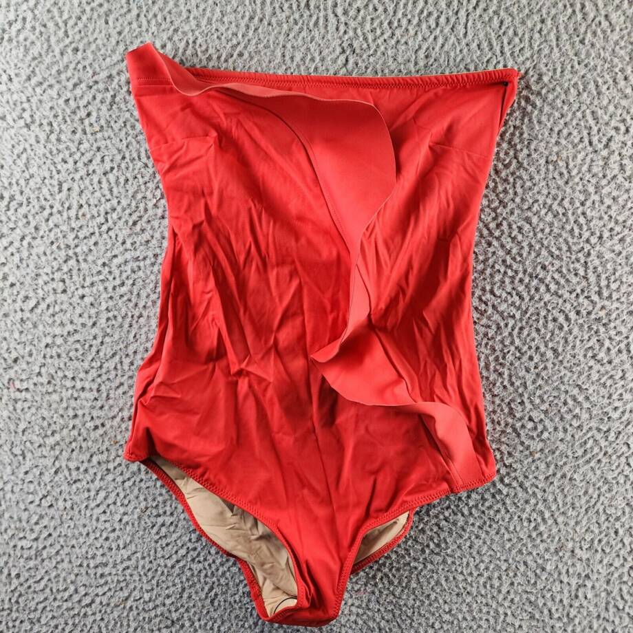 EVARAE Pavana One Piece Swimsuit Women's 4 Poppy Red Ruffled Bandeau Neck PullOn