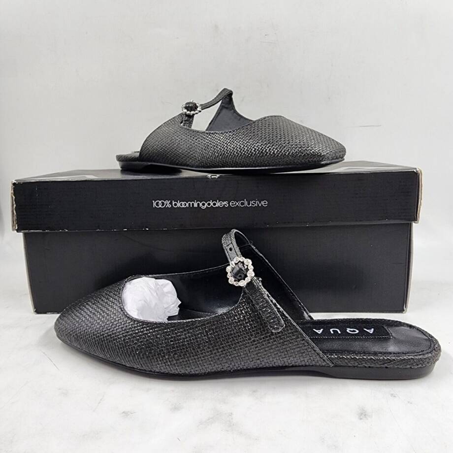 Aqua Gigii Pointed Toe Slip On Flats Women's 6.5M Black Adjustable Buckle