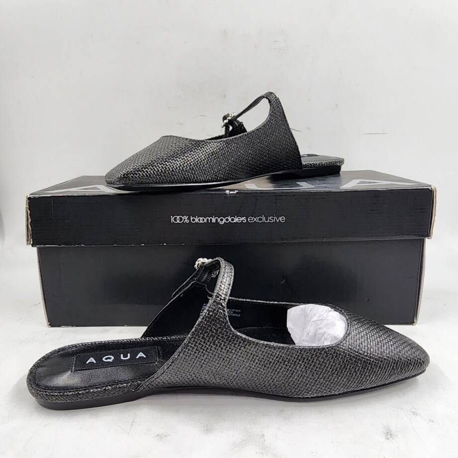 Aqua Gigii Pointed Toe Slip On Flats Women's 6.5M Black Adjustable Buckle