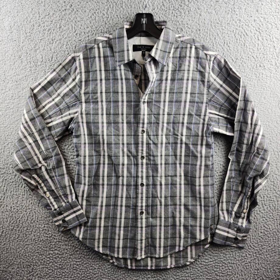 rag & bone Fit 2 Engineered Donegal Relaxed Fit Button Up Men's XS Gray Plaid