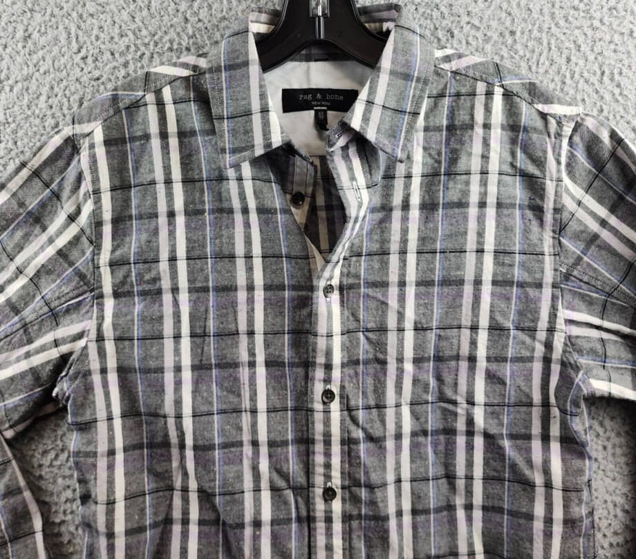 rag & bone Fit 2 Engineered Donegal Relaxed Fit Button Up Men's XS Gray Plaid