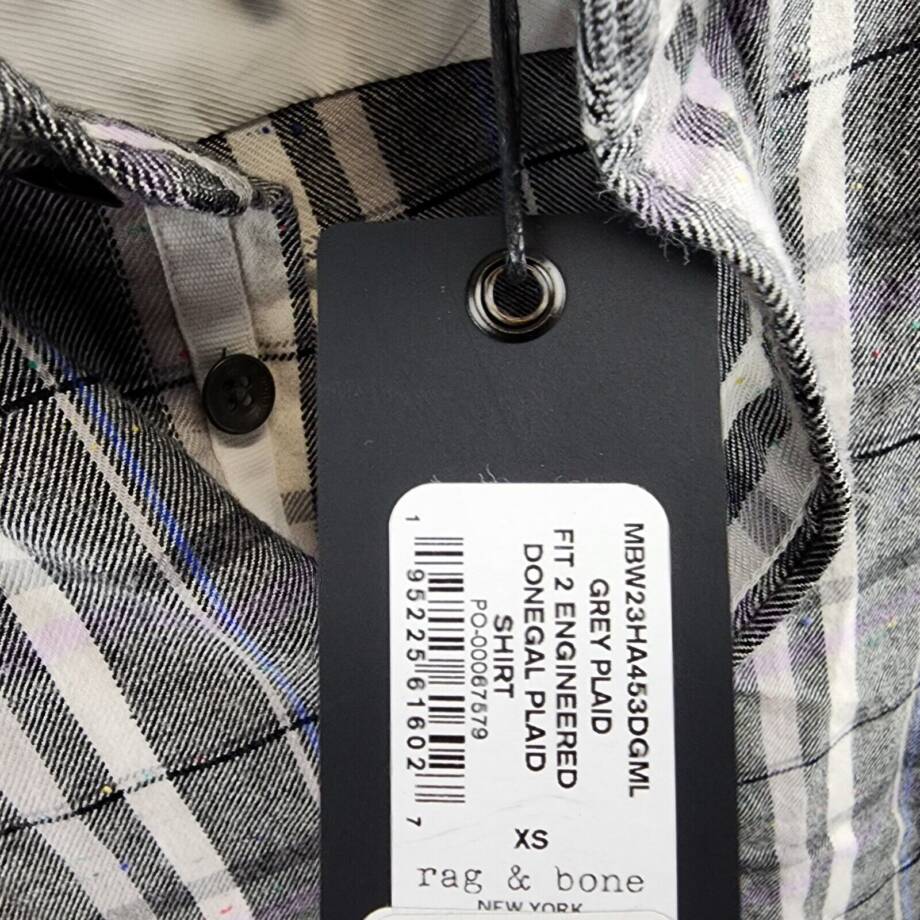 rag & bone Fit 2 Engineered Donegal Relaxed Fit Button Up Men's XS Gray Plaid
