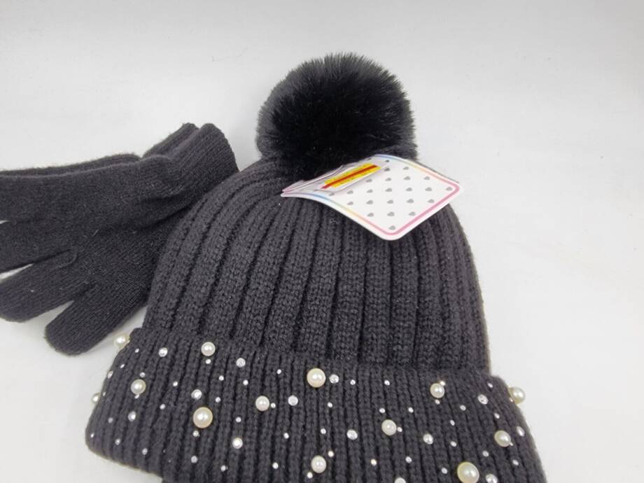 Inmocean Rainbow Sugar Embellished Cuff Hat, Gloves & Scarf Set Big Girls Black~