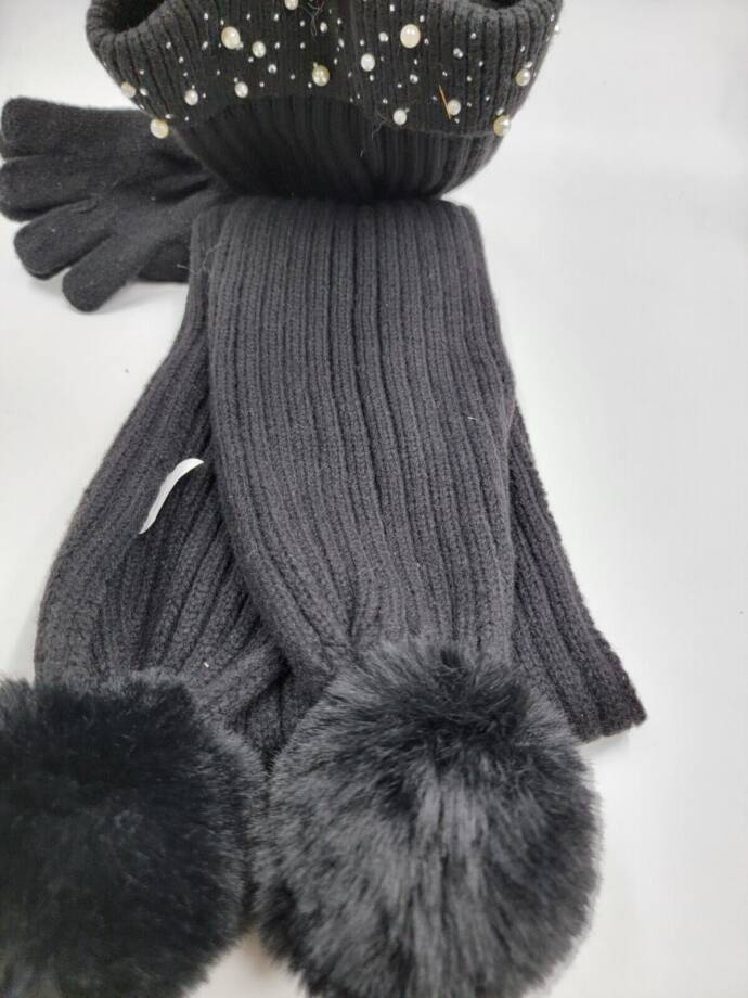 Inmocean Rainbow Sugar Embellished Cuff Hat, Gloves & Scarf Set Big Girls Black~