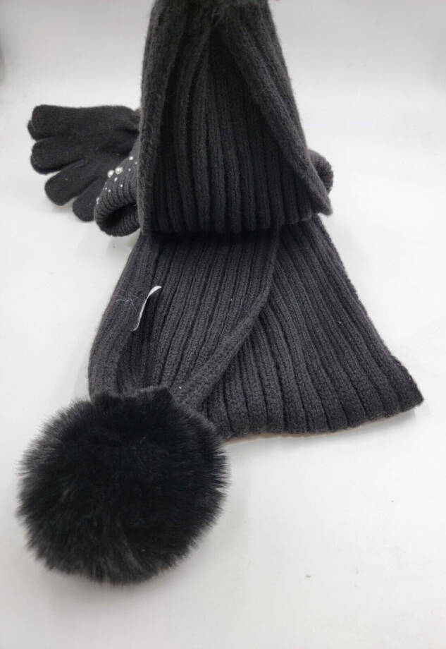 Inmocean Rainbow Sugar Embellished Cuff Hat, Gloves & Scarf Set Big Girls Black~