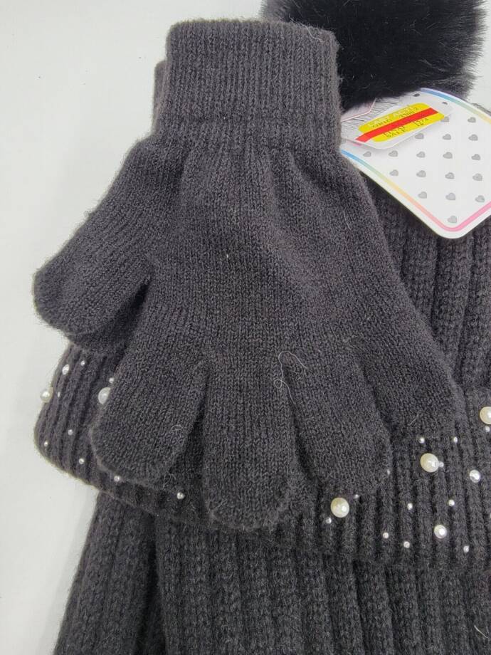 Inmocean Rainbow Sugar Embellished Cuff Hat, Gloves & Scarf Set Big Girls Black~