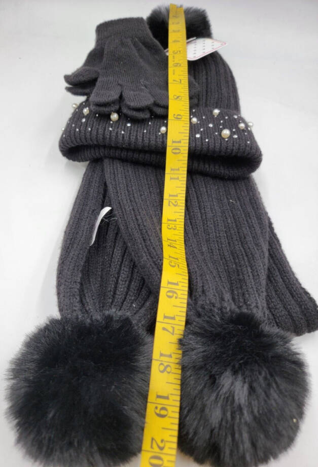 Inmocean Rainbow Sugar Embellished Cuff Hat, Gloves & Scarf Set Big Girls Black~