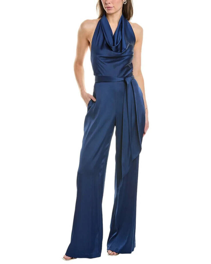 LIV FOSTER Cowl Neck Jumpsuit Women's 8 Blue Back Zipper Closure Sleeveless