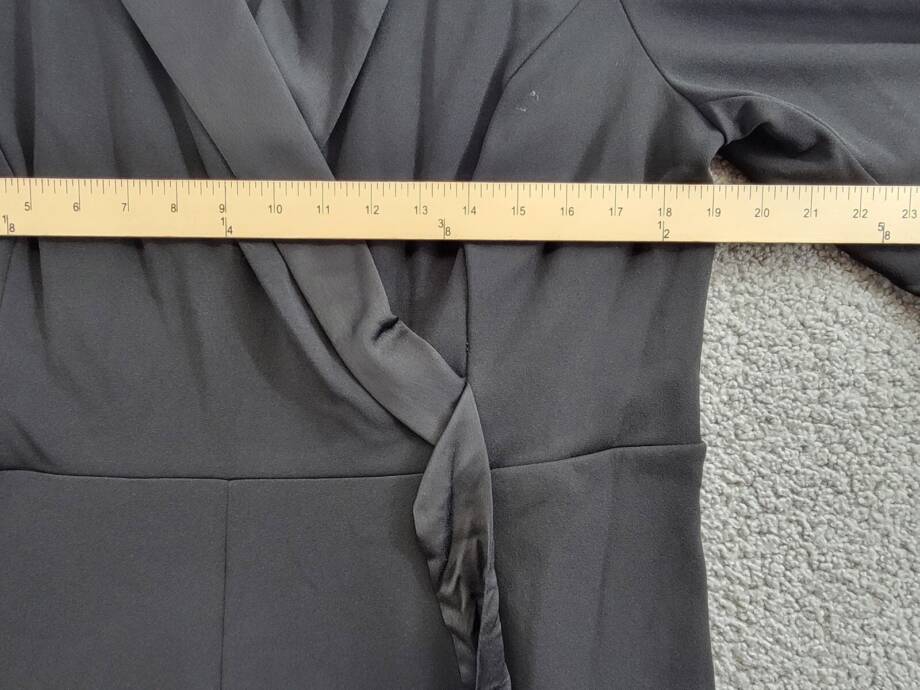 DKNY Side-Tie Collared Wrap Jumpsuit Womens 16 Black 3/4 Sleeve Back Zip Closure