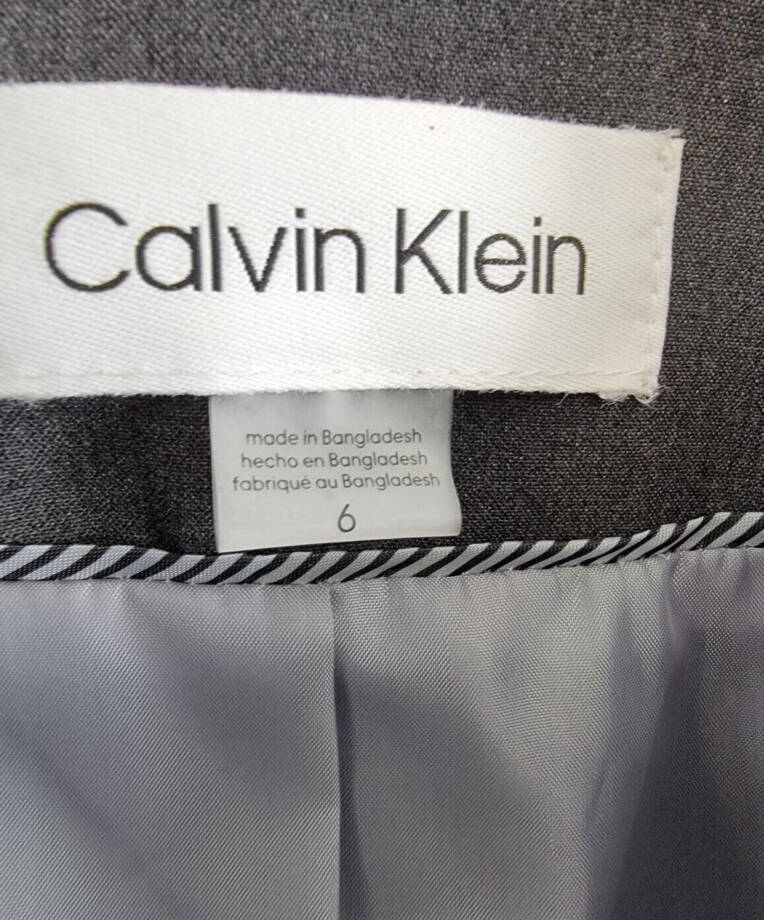 Calvin Klein Heathered Lined Blazer Womens 6 Charcoal Button Closure Long Sleeve