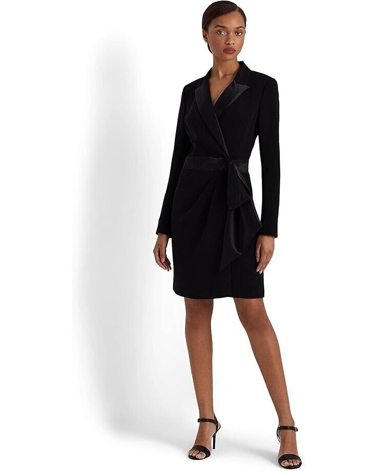 Lauren Ralph Lauren Crepe Long Sleeve Cocktail Dress Women's 2 Black Side Zip
