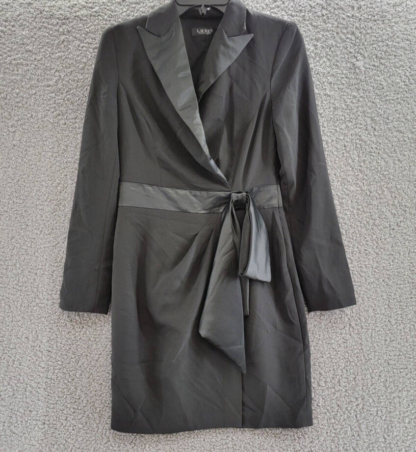 Lauren Ralph Lauren Crepe Long Sleeve Cocktail Dress Women's 2 Black Side Zip
