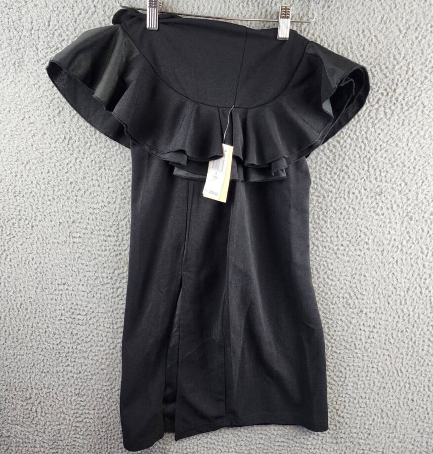 Katie May Take Flight Ruffled One Shoulder Mini Dress Women's S Black Back Zip~