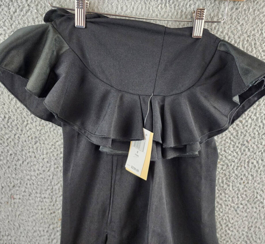 Katie May Take Flight Ruffled One Shoulder Mini Dress Women's S Black Back Zip~