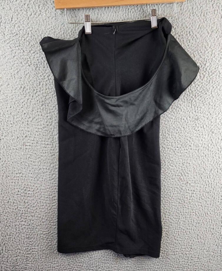Katie May Take Flight Ruffled One Shoulder Mini Dress Women's S Black Back Zip~