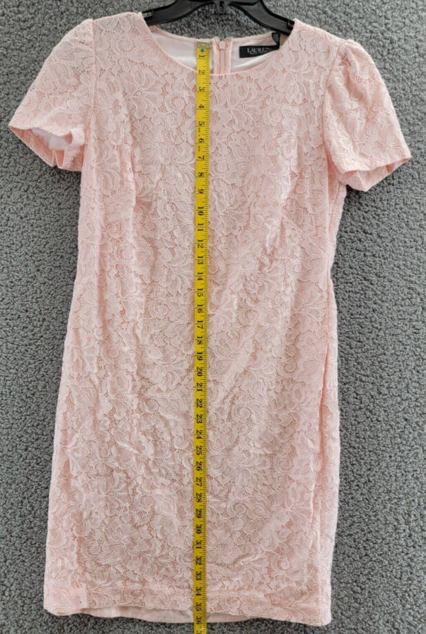 Lauren Ralph Lauren Lace Puff-Sleeve Cocktail Dress Women's 10 Pink Opal +